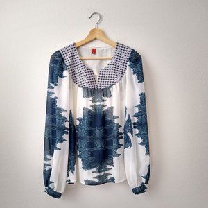 Anthropologie Farm Rio Crocodile Blouse with Embroidered Collar | M